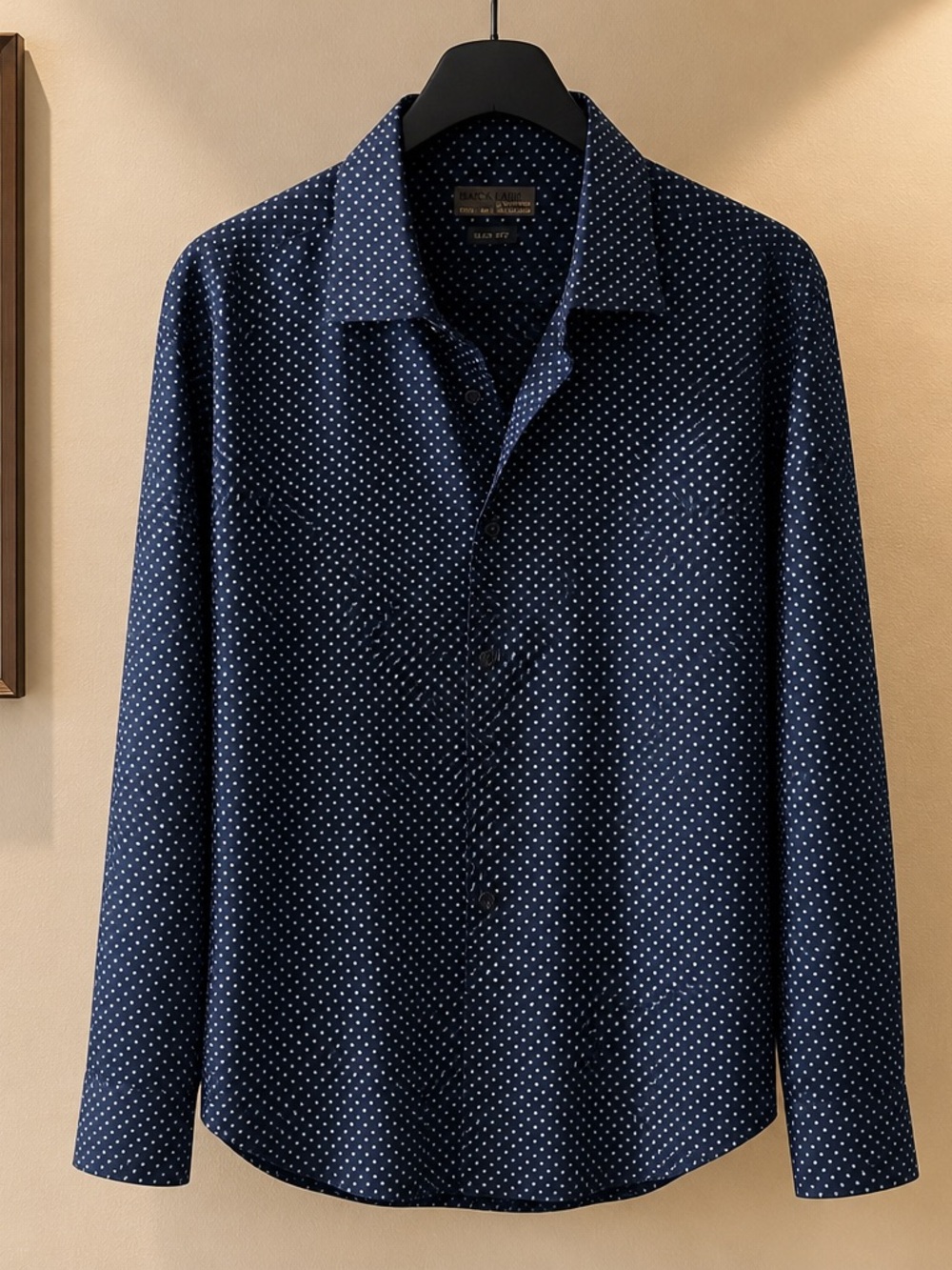 Black Label by Ruffini Slim Fit Navy Polka Dot Button-Down Shirt